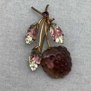 Vintage Art Glass  Gold and Pink Raspberry Brooch